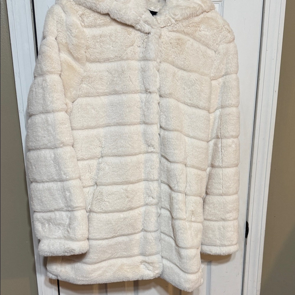 Apparis Cream Teddy Jacket Snap Down Hooded Pockets Size Small